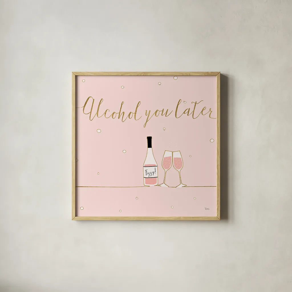 Underlined Bubbly VIII Pink by Veronique Charron. Shown in a natural wood glass frame for a timeless modern aesthetic. Available as an archival giclee rolled canvas, fine art paper, or poster print. SKU 34824a.