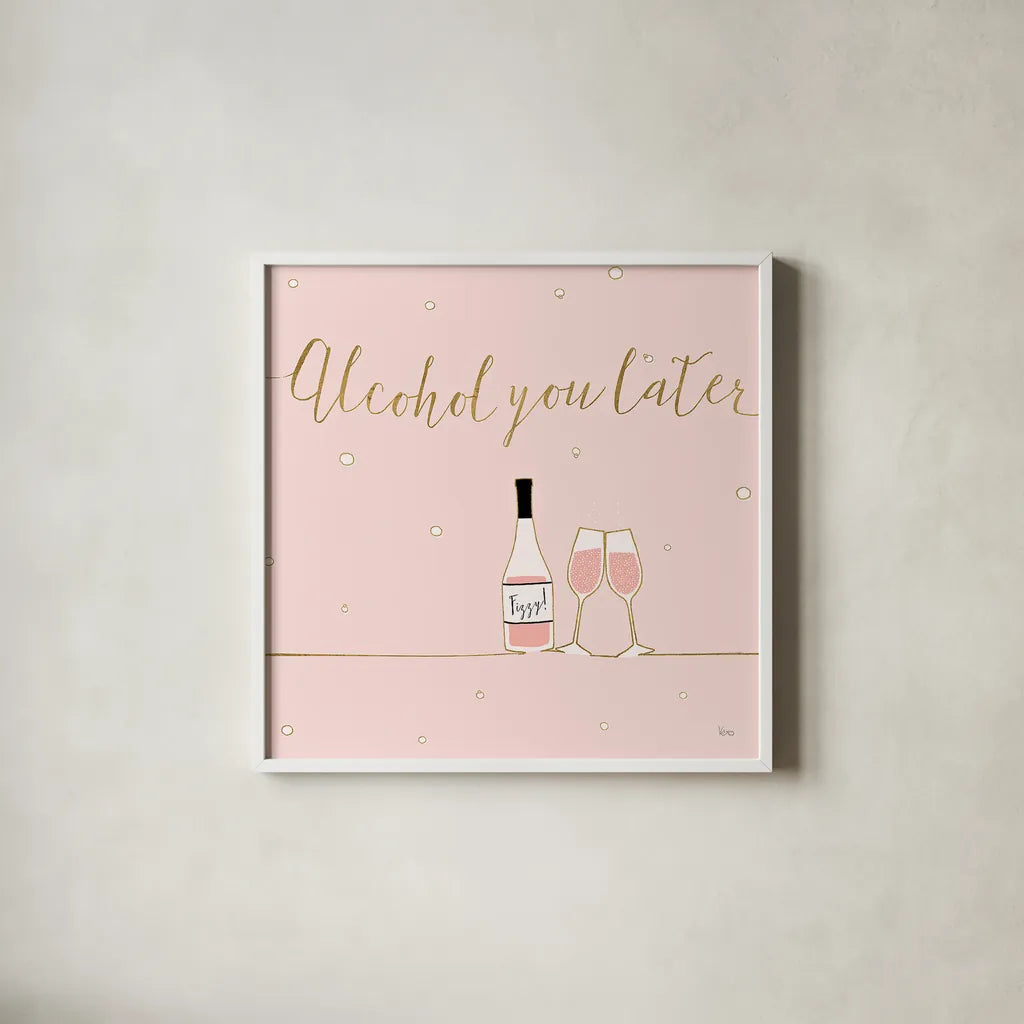 Underlined Bubbly VIII Pink by Veronique Charron. Shown in a crisp white glass frame for a clean and minimalist style. Available as an archival giclee rolled canvas, fine art paper, or poster print. SKU 34824a.