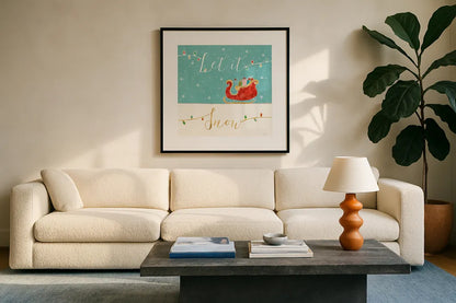 Underlined Christmas IV by Veronique Charron. Displayed in a glass frame with matte in a clean modern living room. Available as an archival giclee rolled canvas, fine art paper, or poster print. SKU 36307a.