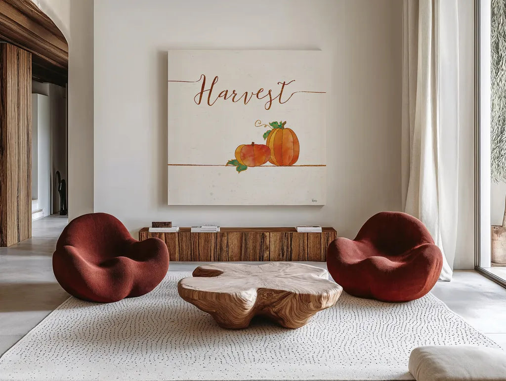 Underlined Fall V by Veronique Charron. Shown as extra-large giant wall art in a modern living room. Available as an archival giclee rolled canvas, fine art paper, or poster print. SKU 34859a.