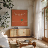 Underlined Fall VII Color by Veronique Charron. Shown in a natural wood frame in a cozy modern living room. Available as an archival giclee rolled canvas, fine art paper, or poster print. SKU 34869a.