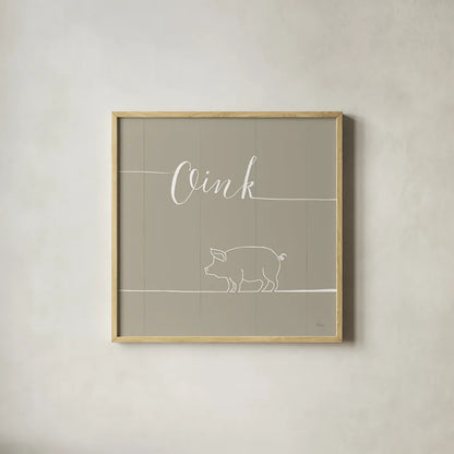 Underlined Farm V Greige by Veronique Charron. Shown in a natural wood glass frame for a timeless modern aesthetic. Available as an archival giclee rolled canvas, fine art paper, or poster print. SKU 34290a.