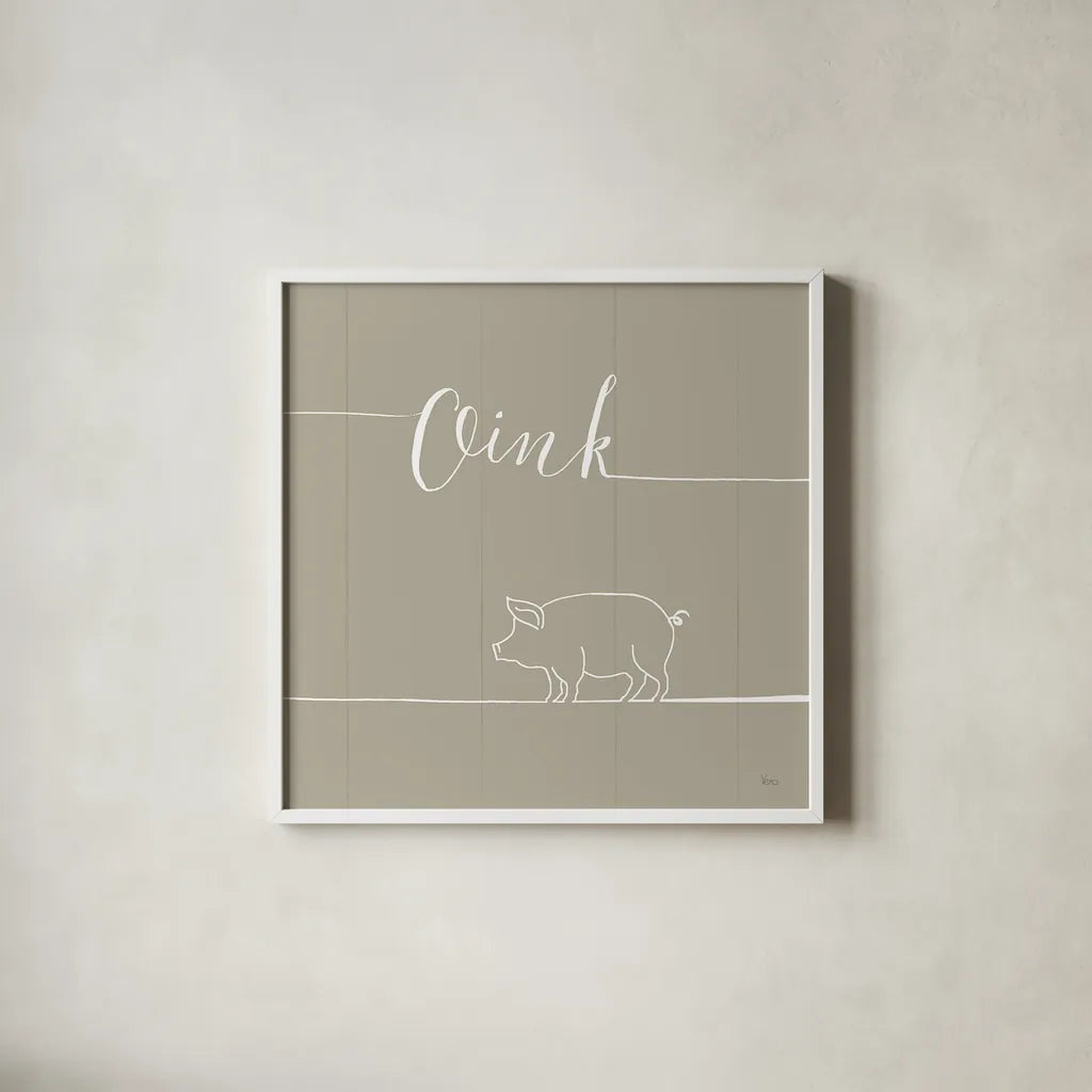 Underlined Farm V Greige by Veronique Charron. Shown in a crisp white glass frame for a clean and minimalist style. Available as an archival giclee rolled canvas, fine art paper, or poster print. SKU 34290a.