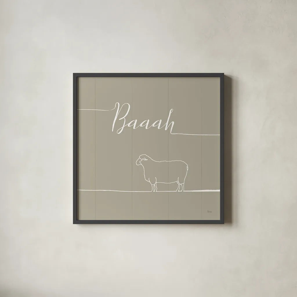 Underlined Farm VI Greige by Veronique Charron. Shown in a sleek black glass frame for a contemporary gallery look. Available as an archival giclee rolled canvas, fine art paper, or poster print. SKU 34291a.