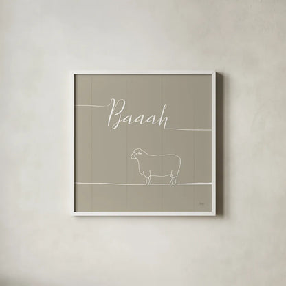 Underlined Farm VI Greige by Veronique Charron. Shown in a crisp white glass frame for a clean and minimalist style. Available as an archival giclee rolled canvas, fine art paper, or poster print. SKU 34291a.