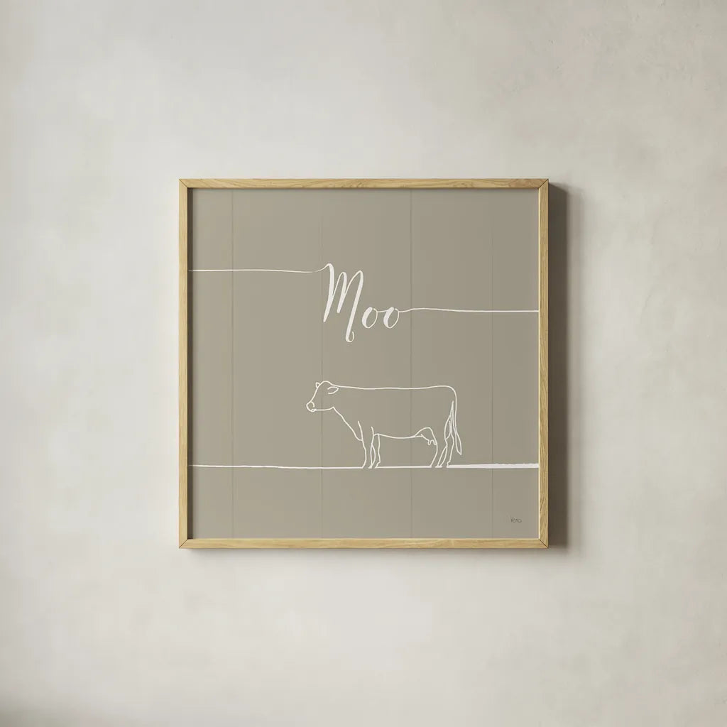 Underlined Farm VII Greige by Veronique Charron. Shown in a natural wood glass frame for a timeless modern aesthetic. Available as an archival giclee rolled canvas, fine art paper, or poster print. SKU 34292a.