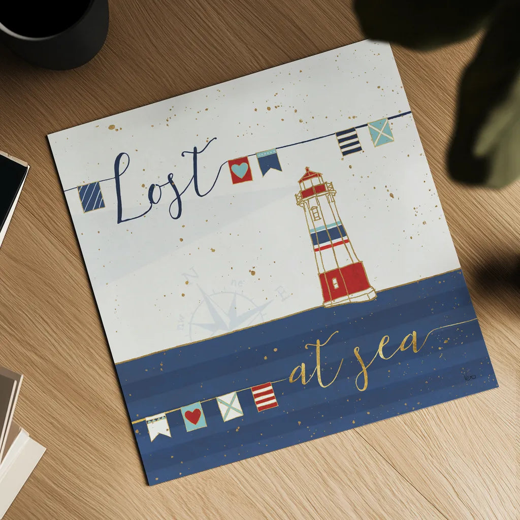 Underlined Nautical I by Veronique Charron. Shown as a detailed flat fine art print, highlighting archival giclee quality. Available as an archival giclee rolled canvas, fine art paper, or poster print. SKU 39406a.