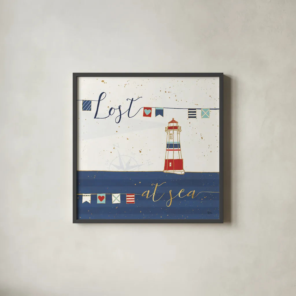 Underlined Nautical I by Veronique Charron. Shown in a sleek black glass frame for a contemporary gallery look. Available as an archival giclee rolled canvas, fine art paper, or poster print. SKU 39406a.