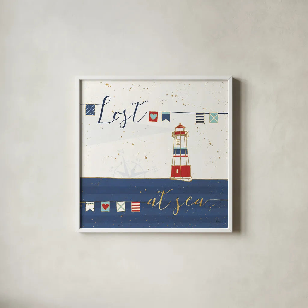 Underlined Nautical I by Veronique Charron. Shown in a crisp white glass frame for a clean and minimalist style. Available as an archival giclee rolled canvas, fine art paper, or poster print. SKU 39406a.