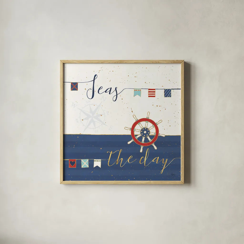 Underlined Nautical III by Veronique Charron. Shown in a natural wood glass frame for a timeless modern aesthetic. Available as an archival giclee rolled canvas, fine art paper, or poster print. SKU 39408a.