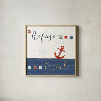 Underlined Nautical IV by Veronique Charron. Shown in a natural wood glass frame for a timeless modern aesthetic. Available as an archival giclee rolled canvas, fine art paper, or poster print. SKU 39409a.