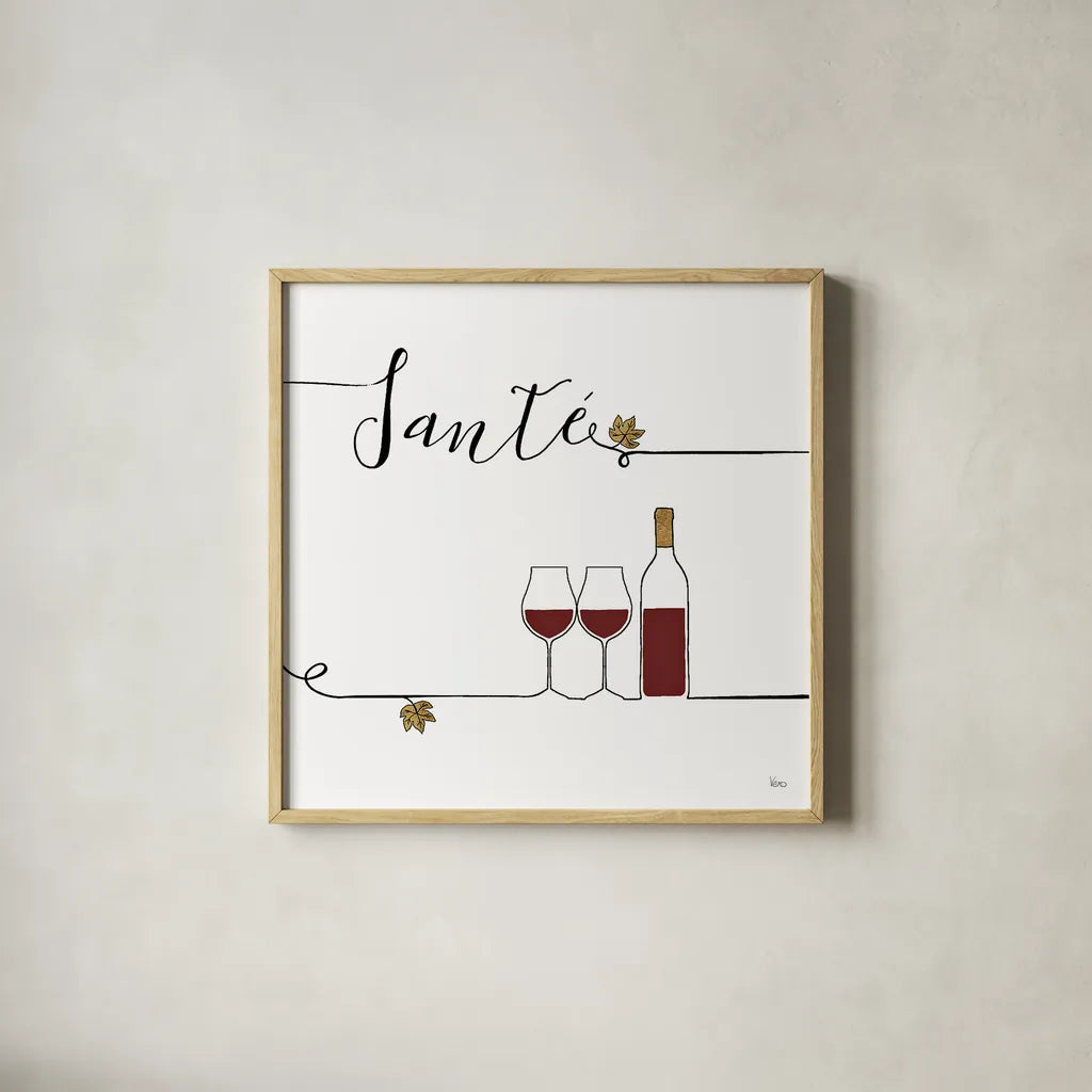 Underlined Wine VI by Veronique Charron. Shown in a natural wood glass frame for a timeless modern aesthetic. Available as an archival giclee rolled canvas, fine art paper, or poster print. SKU 33708a.