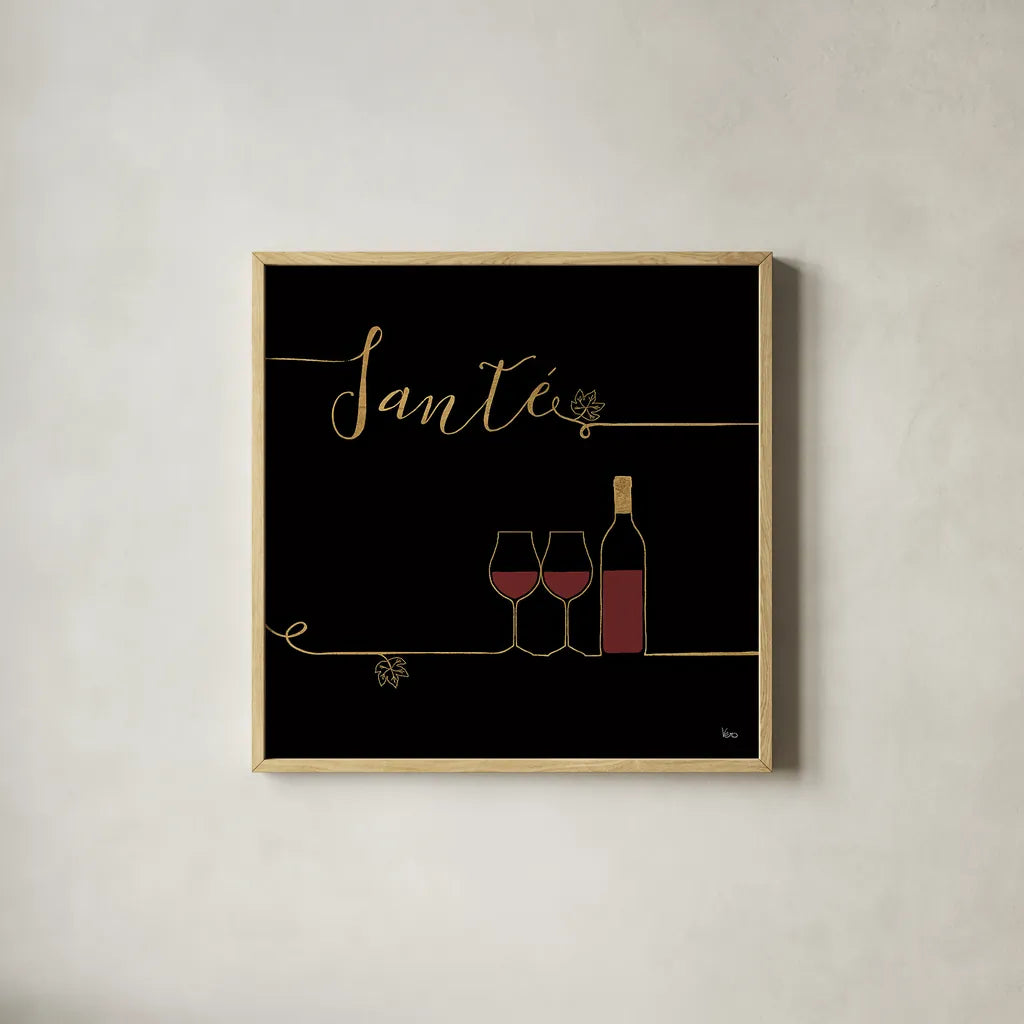Underlined Wine VI Black by Veronique Charron. Shown in a natural wood glass frame for a timeless modern aesthetic. Available as an archival giclee rolled canvas, fine art paper, or poster print. SKU 33718a.