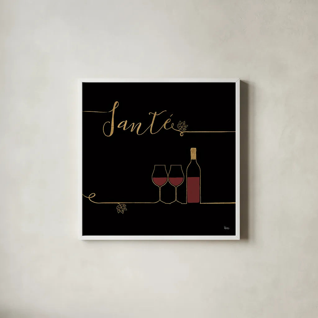 Underlined Wine VI Black by Veronique Charron. Shown in a crisp white glass frame for a clean and minimalist style. Available as an archival giclee rolled canvas, fine art paper, or poster print. SKU 33718a.