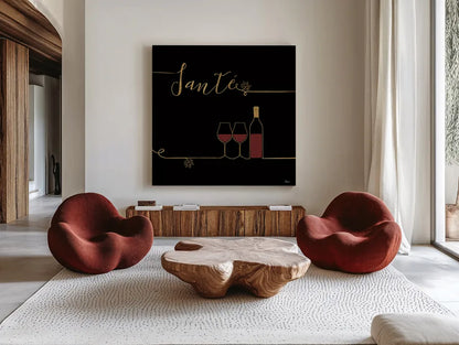 Underlined Wine VI Black by Veronique Charron. Shown as extra-large giant wall art in a modern living room. Available as an archival giclee rolled canvas, fine art paper, or poster print. SKU 33718a.