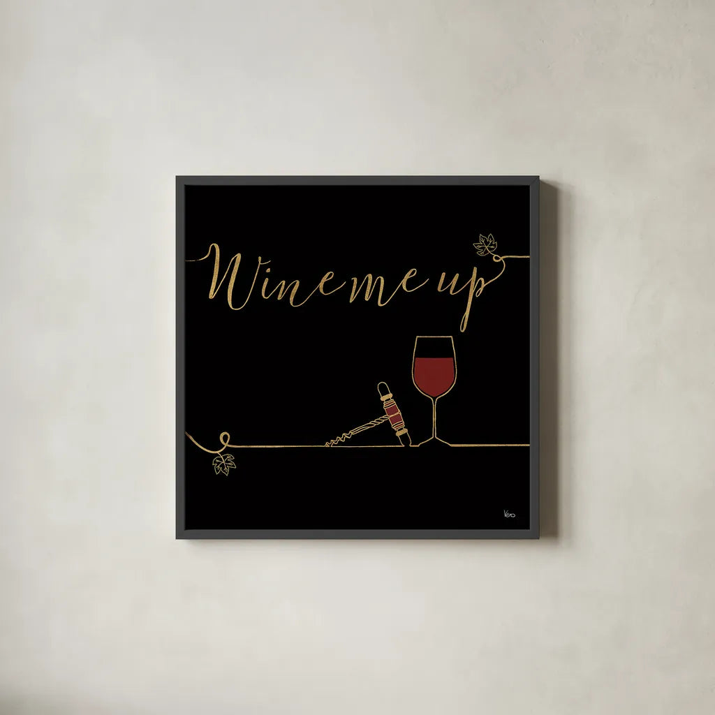 Underlined Wine VII Black by Veronique Charron. Shown in a sleek black glass frame for a contemporary gallery look. Available as an archival giclee rolled canvas, fine art paper, or poster print. SKU 33719a.