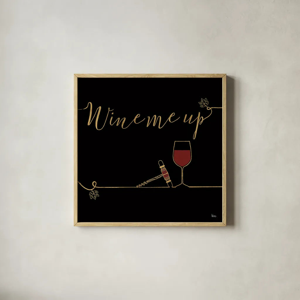 Underlined Wine VII Black by Veronique Charron. Shown in a natural wood glass frame for a timeless modern aesthetic. Available as an archival giclee rolled canvas, fine art paper, or poster print. SKU 33719a.
