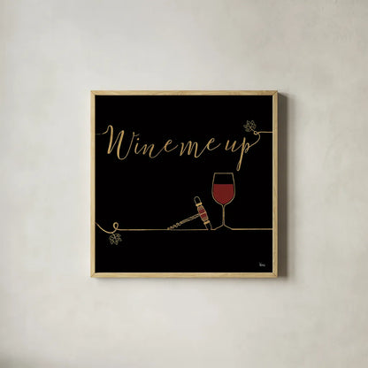 Underlined Wine VII Black by Veronique Charron. Shown in a natural wood glass frame for a timeless modern aesthetic. Available as an archival giclee rolled canvas, fine art paper, or poster print. SKU 33719a.