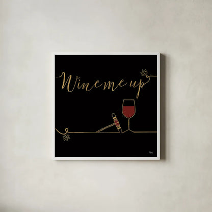 Underlined Wine VII Black by Veronique Charron. Shown in a crisp white glass frame for a clean and minimalist style. Available as an archival giclee rolled canvas, fine art paper, or poster print. SKU 33719a.