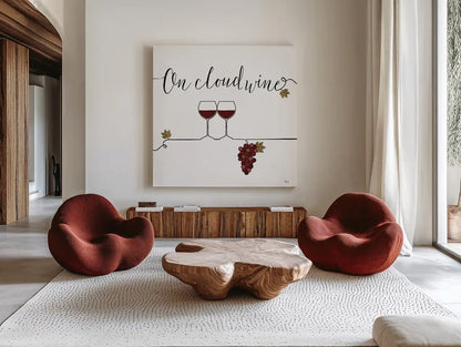 Underlined Wine VIII by Veronique Charron. Shown as extra-large giant wall art in a modern living room. Available as an archival giclee rolled canvas, fine art paper, or poster print. SKU 33710a.