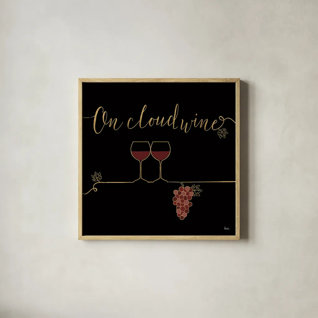 Underlined Wine VIII Black by Veronique Charron. Shown in a natural wood glass frame for a timeless modern aesthetic. Available as an archival giclee rolled canvas, fine art paper, or poster print. SKU 33720a.