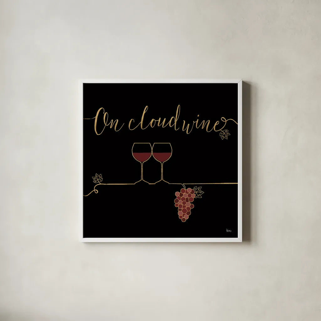 Underlined Wine VIII Black by Veronique Charron. Shown in a crisp white glass frame for a clean and minimalist style. Available as an archival giclee rolled canvas, fine art paper, or poster print. SKU 33720a.