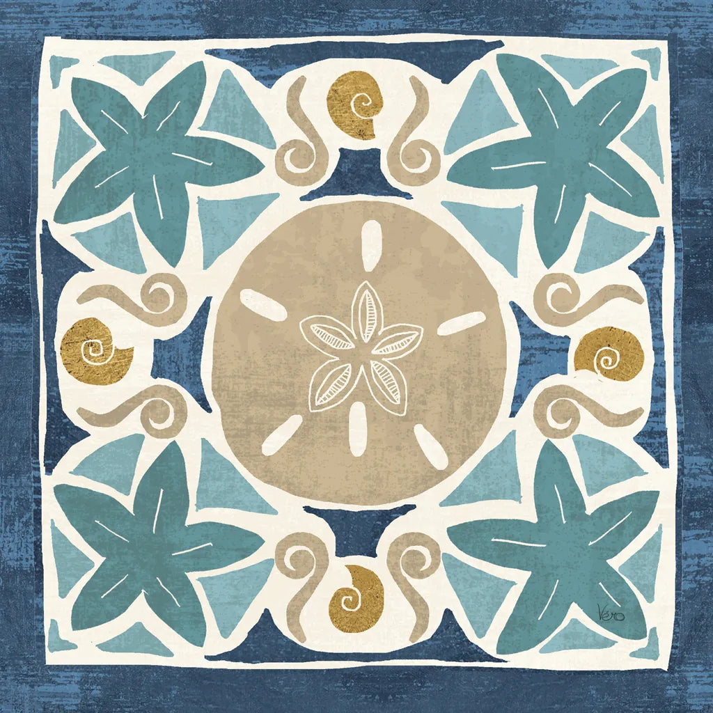 Undersea Blue Tile I Crop by Veronique Charron. SKU 20267a. Archival Giclee Fine art print for wall decor.