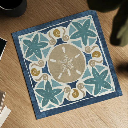 Undersea Blue Tile I Crop by Veronique Charron. Shown as a detailed flat fine art print, highlighting archival giclee quality. Available as an archival giclee rolled canvas, fine art paper, or poster print. SKU 20267a.