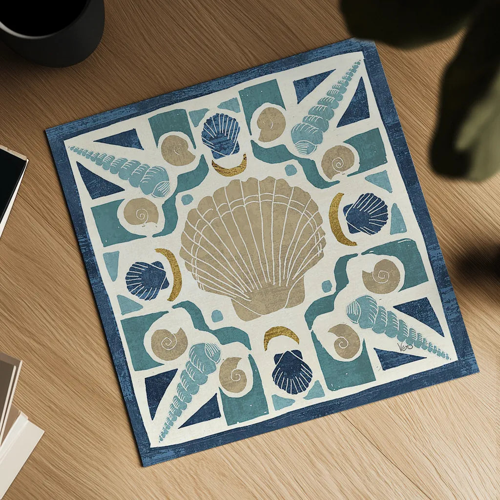 Undersea Blue Tile II Crop by Veronique Charron. Shown as a detailed flat fine art print, highlighting archival giclee quality. Available as an archival giclee rolled canvas, fine art paper, or poster print. SKU 20268a.