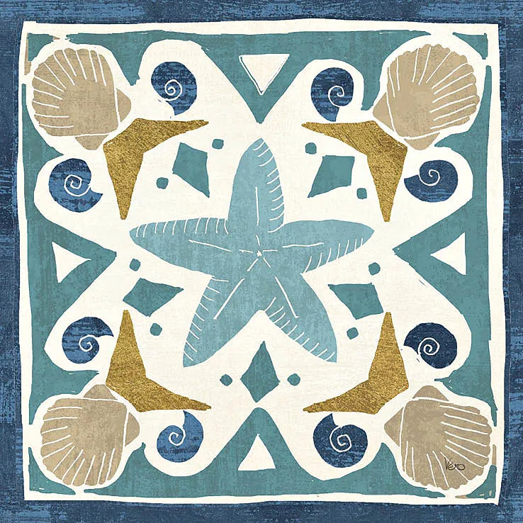 Undersea Blue Tile III Crop by Veronique Charron. SKU 20269a. Archival Giclee Fine art print for wall decor.