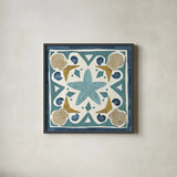 Undersea Blue Tile III Crop by Veronique Charron. Shown in a sleek black glass frame for a contemporary gallery look. Available as an archival giclee rolled canvas, fine art paper, or poster print. SKU 20269a.
