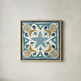 Undersea Blue Tile III Crop by Veronique Charron. Shown in a natural wood glass frame for a timeless modern aesthetic. Available as an archival giclee rolled canvas, fine art paper, or poster print. SKU 20269a.