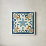 Undersea Blue Tile III Crop by Veronique Charron. Shown in a crisp white glass frame for a clean and minimalist style. Available as an archival giclee rolled canvas, fine art paper, or poster print. SKU 20269a.
