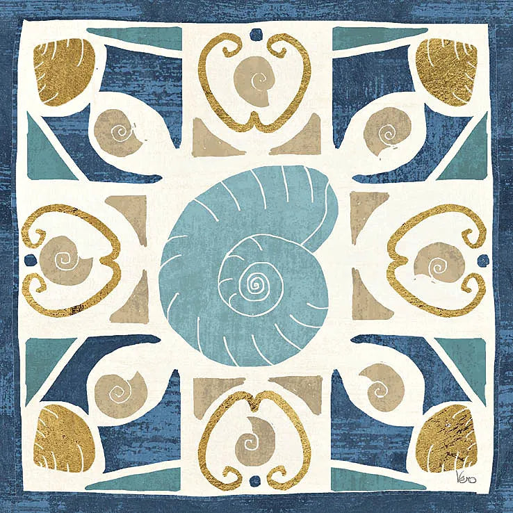 Undersea Blue Tile IV Crop by Veronique Charron. SKU 20270a. Archival Giclee Fine art print for wall decor.