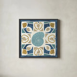 Undersea Blue Tile IV Crop by Veronique Charron. Shown in a sleek black glass frame for a contemporary gallery look. Available as an archival giclee rolled canvas, fine art paper, or poster print. SKU 20270a.