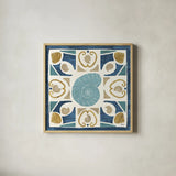Undersea Blue Tile IV Crop by Veronique Charron. Shown in a natural wood glass frame for a timeless modern aesthetic. Available as an archival giclee rolled canvas, fine art paper, or poster print. SKU 20270a.