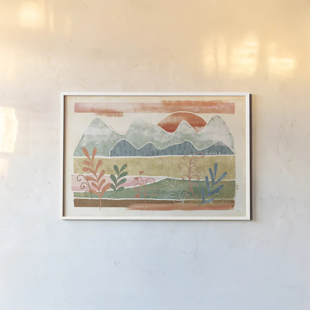 Vista I by Veronique Charron. shown as a paper print in a white frame. Available as a archival giclee rolled canvas, fine art paper, or poster print. SKU 63575i.