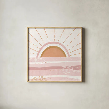 Warm Sweet Summer V by Veronique Charron. Shown in a natural wood glass frame for a timeless modern aesthetic. Available as an archival giclee rolled canvas, fine art paper, or poster print. SKU 75585a.