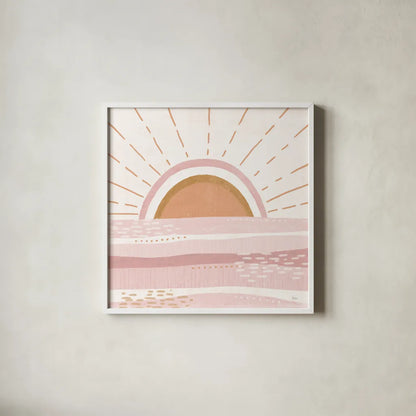 Warm Sweet Summer V by Veronique Charron. Shown in a crisp white glass frame for a clean and minimalist style. Available as an archival giclee rolled canvas, fine art paper, or poster print. SKU 75585a.