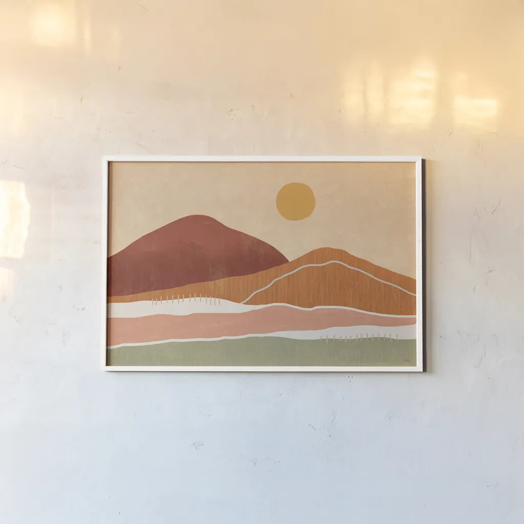 Warmscape I by Veronique Charron. shown as a paper print in a white frame. Available as a archival giclee rolled canvas, fine art paper, or poster print. SKU 74874i.