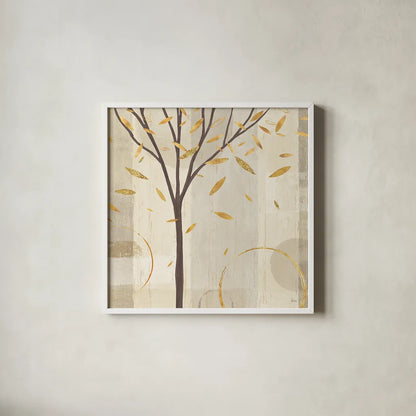 Watercolor Forest Gold IV by Veronique Charron. Shown in a crisp white glass frame for a clean and minimalist style. Available as an archival giclee rolled canvas, fine art paper, or poster print. SKU 28889a.