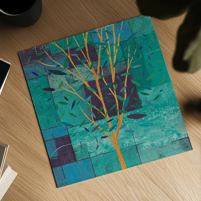 Watercolor Forest V Peacock by Veronique Charron. Shown as a detailed flat fine art print, highlighting archival giclee quality. Available as an archival giclee rolled canvas, fine art paper, or poster print. SKU 21166a.