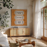 Wee Bit Wicked II by Veronique Charron. Shown in a natural wood frame in a cozy modern living room. Available as an archival giclee rolled canvas, fine art paper, or poster print. SKU 99431a.