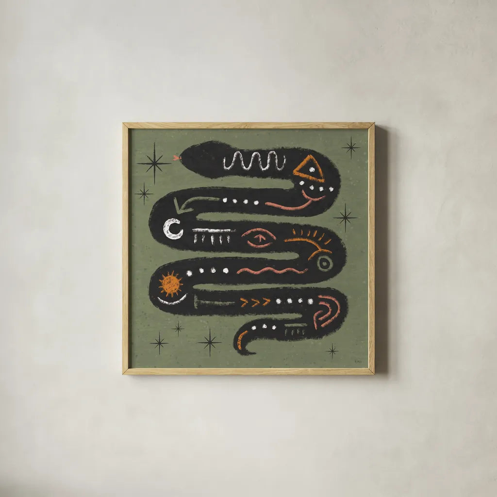 Wee Bit Wicked IV by Veronique Charron. Shown in a natural wood glass frame for a timeless modern aesthetic. Available as an archival giclee rolled canvas, fine art paper, or poster print. SKU 99433a.