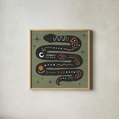 Wee Bit Wicked IV by Veronique Charron. Shown in a natural wood glass frame for a timeless modern aesthetic. Available as an archival giclee rolled canvas, fine art paper, or poster print. SKU 99433a.