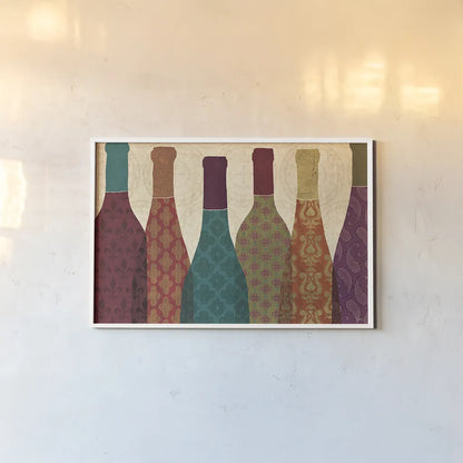 Wine Collage I by Veronique Charron. shown as a paper print in a white frame. Available as a archival giclee rolled canvas, fine art paper, or poster print. SKU 24785i.
