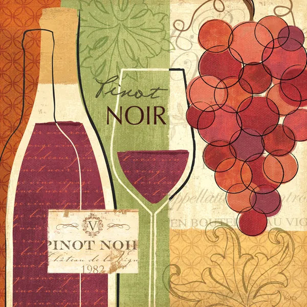 Wine and Grapes I by Veronique Charron. SKU 6010a. Archival Giclee Fine art print for wall decor.