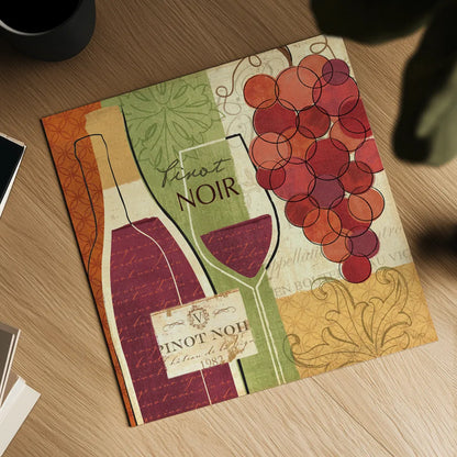 Wine and Grapes I by Veronique Charron. Shown as a detailed flat fine art print, highlighting archival giclee quality. Available as an archival giclee rolled canvas, fine art paper, or poster print. SKU 6010a.