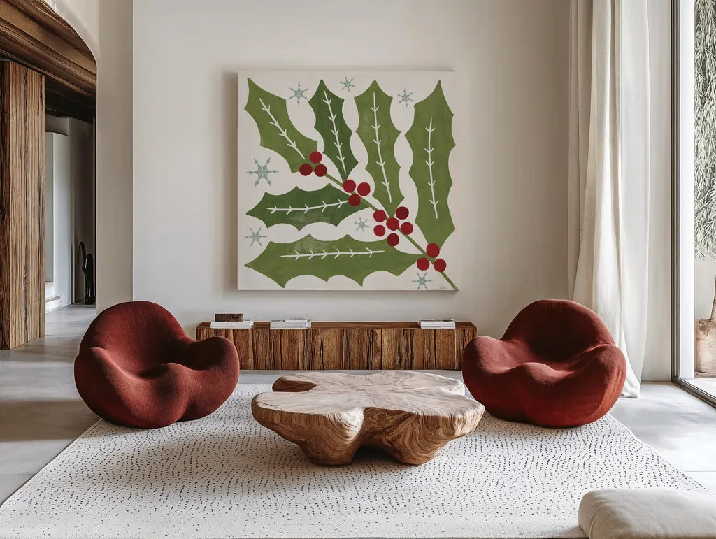 Winter Days VII by Veronique Charron. Shown as extra-large giant wall art in a modern living room. Available as an archival giclee rolled canvas, fine art paper, or poster print. SKU 90555a.