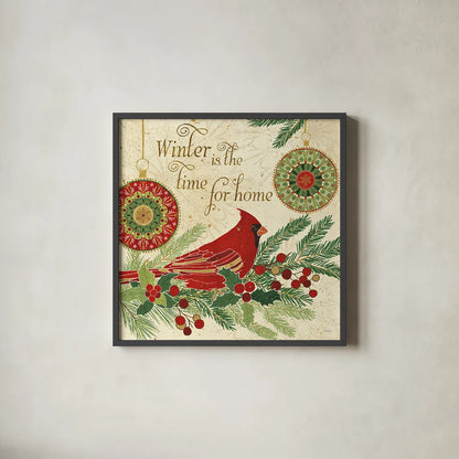 Winter Feathers V by Veronique Charron. Shown in a sleek black glass frame for a contemporary gallery look. Available as an archival giclee rolled canvas, fine art paper, or poster print. SKU 26074a.